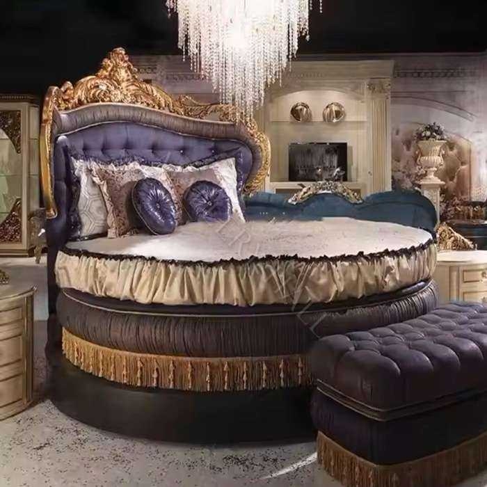 Round Bed Royal Purple Velvet Antique Gold Ornate Baroque Tassel Trim