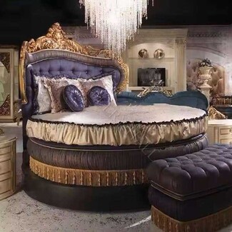 Round Bed Royal Purple Velvet Antique Gold Ornate Baroque Tassel Trim