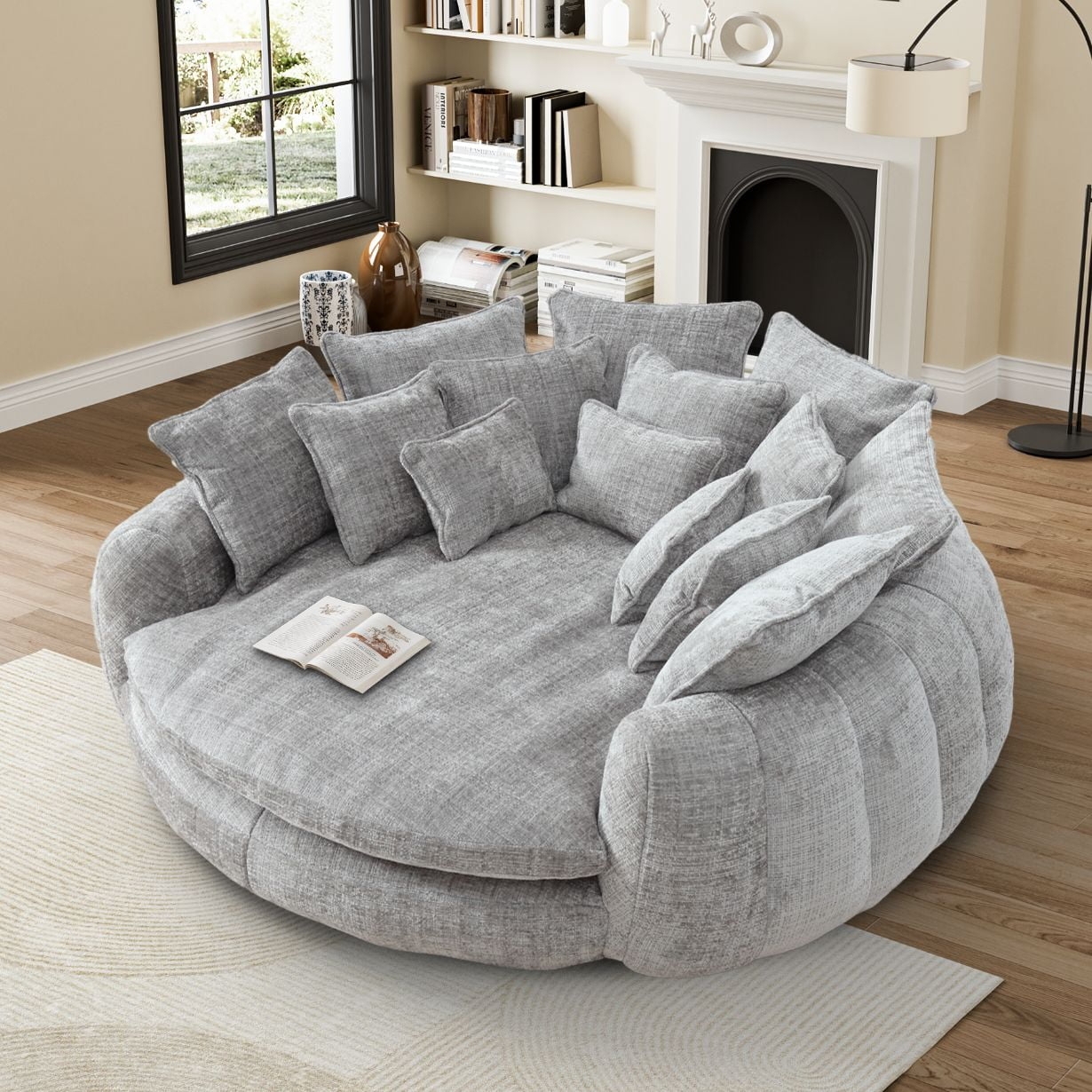 Round Chaise Lounge Gray Cloud Like Circular Sofa