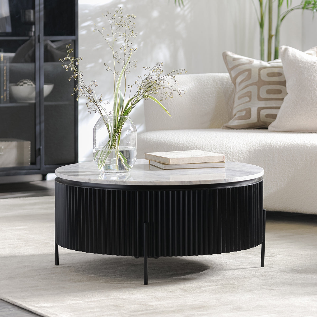 Round Coffee Table exhibiting Fluted Base and Ribs
