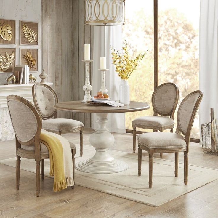 Round Dining Set Whitewashed Pedestal Oval Back Chairs