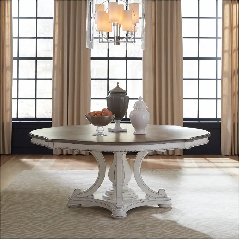 Round Dining Table 72 Inch French Country with Scalloped Edge Two-Tone.
