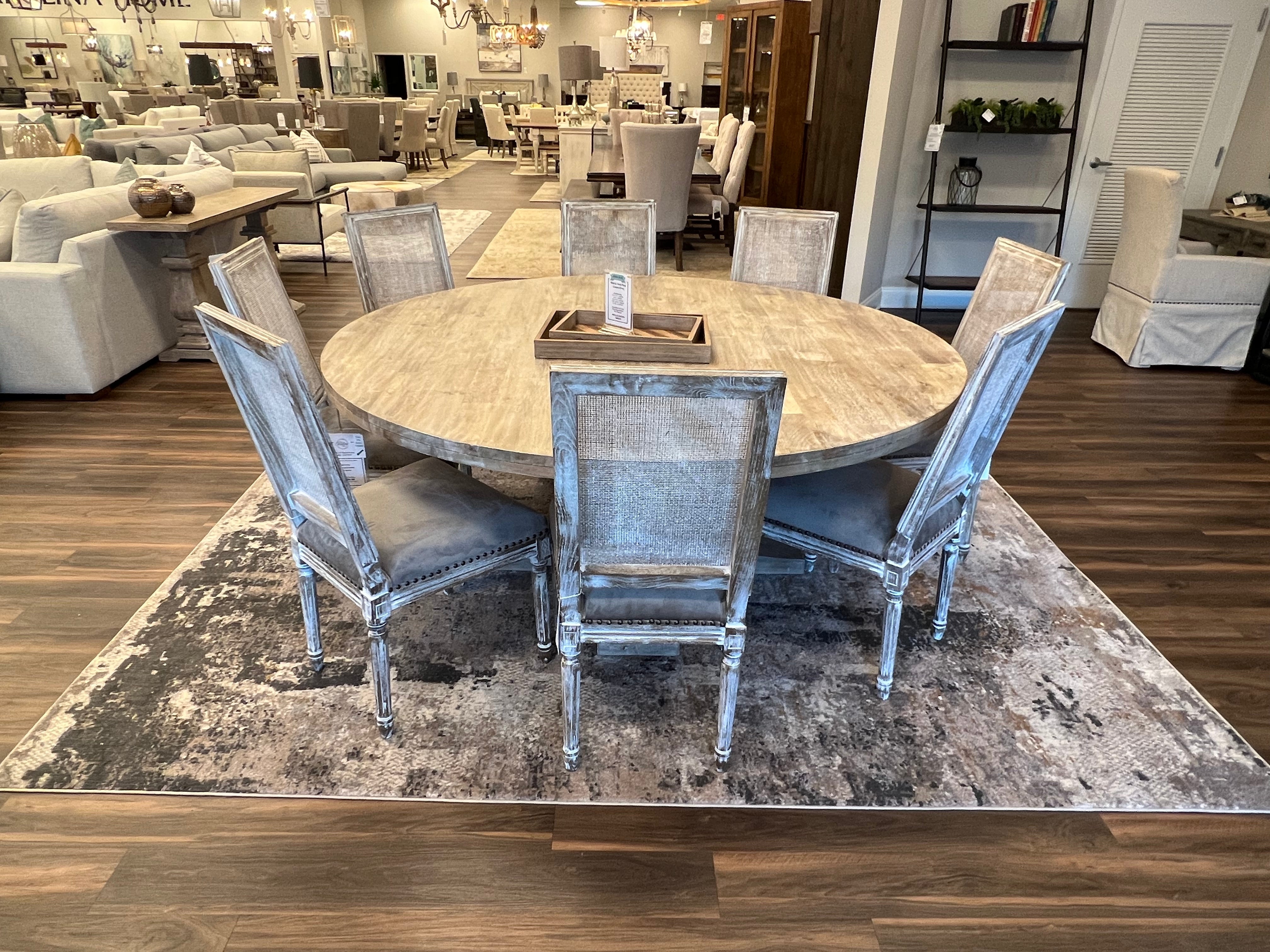 Round Dining Table 72 Inch Sand Wash Wood with French Country Style.