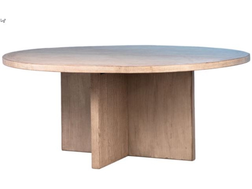 Round Dining Table 72 Inch Warm Beige Wood with Thick Cross Base.
