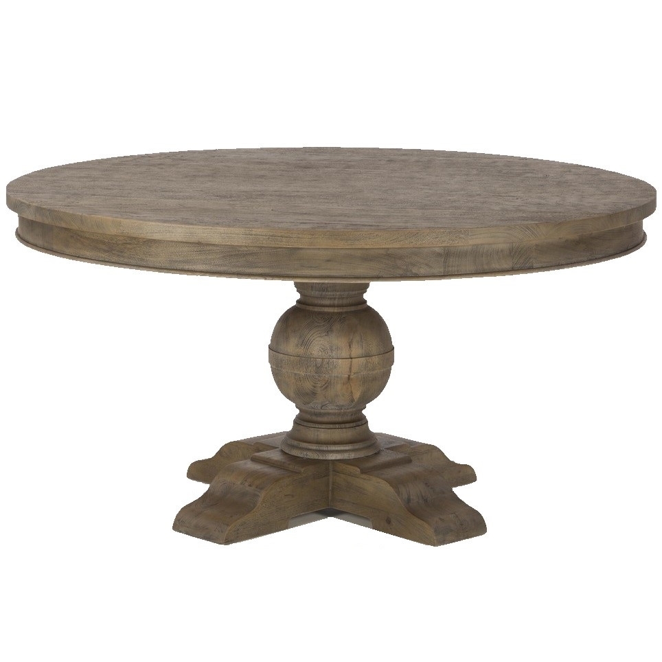 Round Dining Table 72 Inch Weathered Teak with French Urn Pedestal Base.
