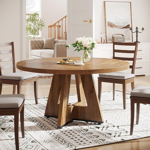 Round Dining Table: Angular Pedestal Farmhouse Breakfast Table