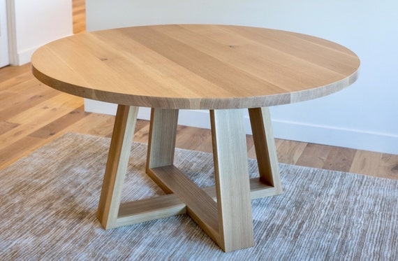 Round Dining Table: Geometric White Oak Modern Wood Table