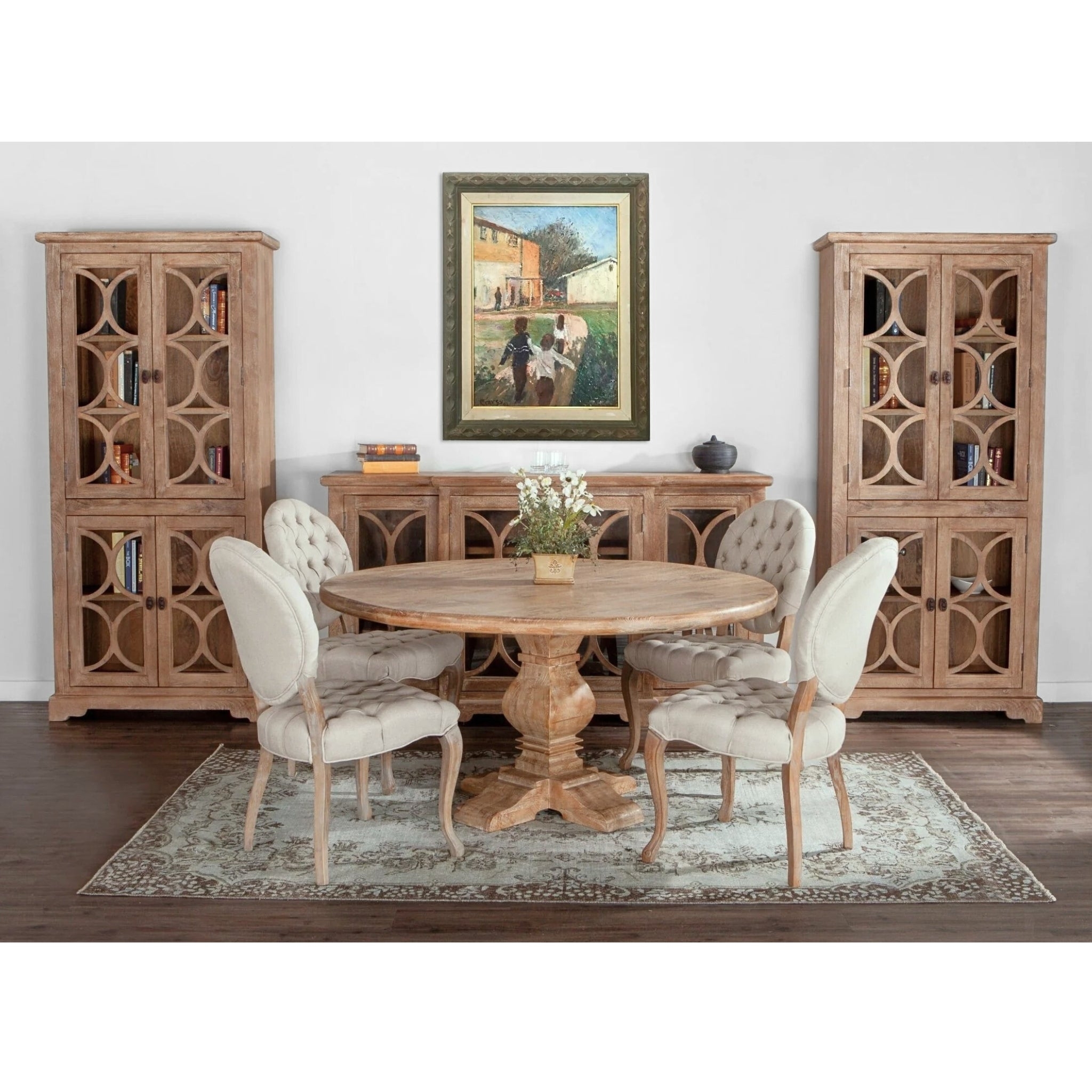 Round Dining Table: Mango Wood Baluster Pedestal Set