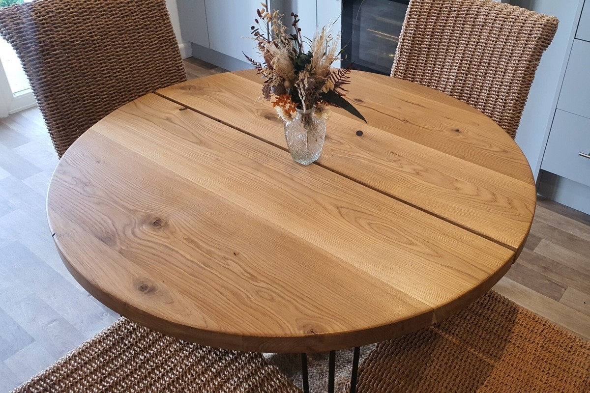 Round Dining Table: Planked Solid Wood Scandi Kitchen Table