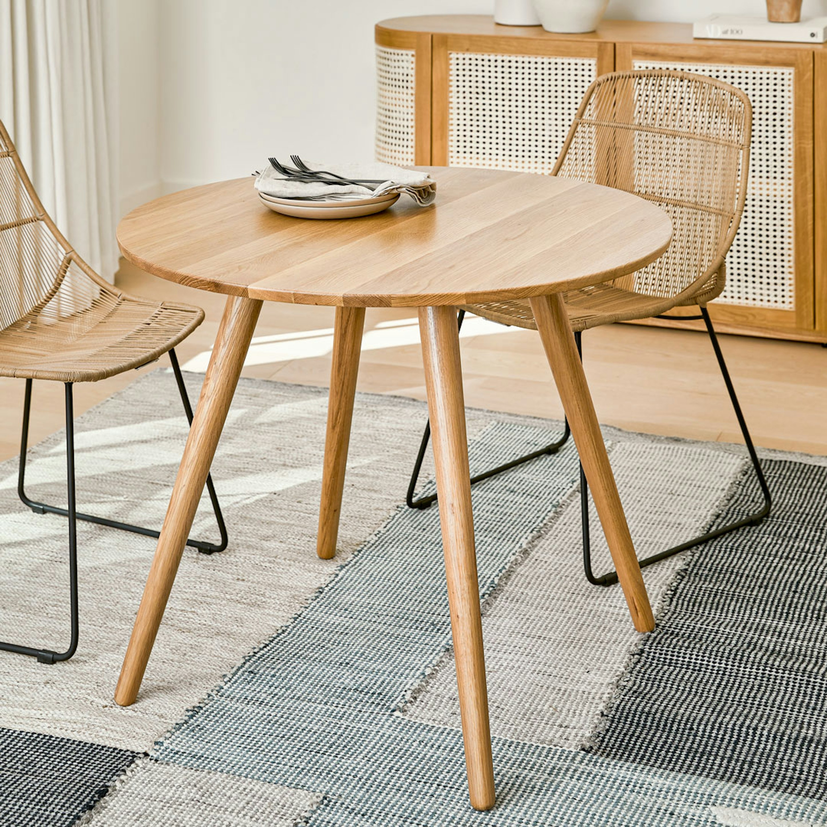 Round Dining Table: Small Wood Mid-Century Tapered Leg Table