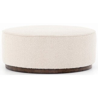 Round Ottoman: Cream Boucle Scale with Dark Wood Plinth Base