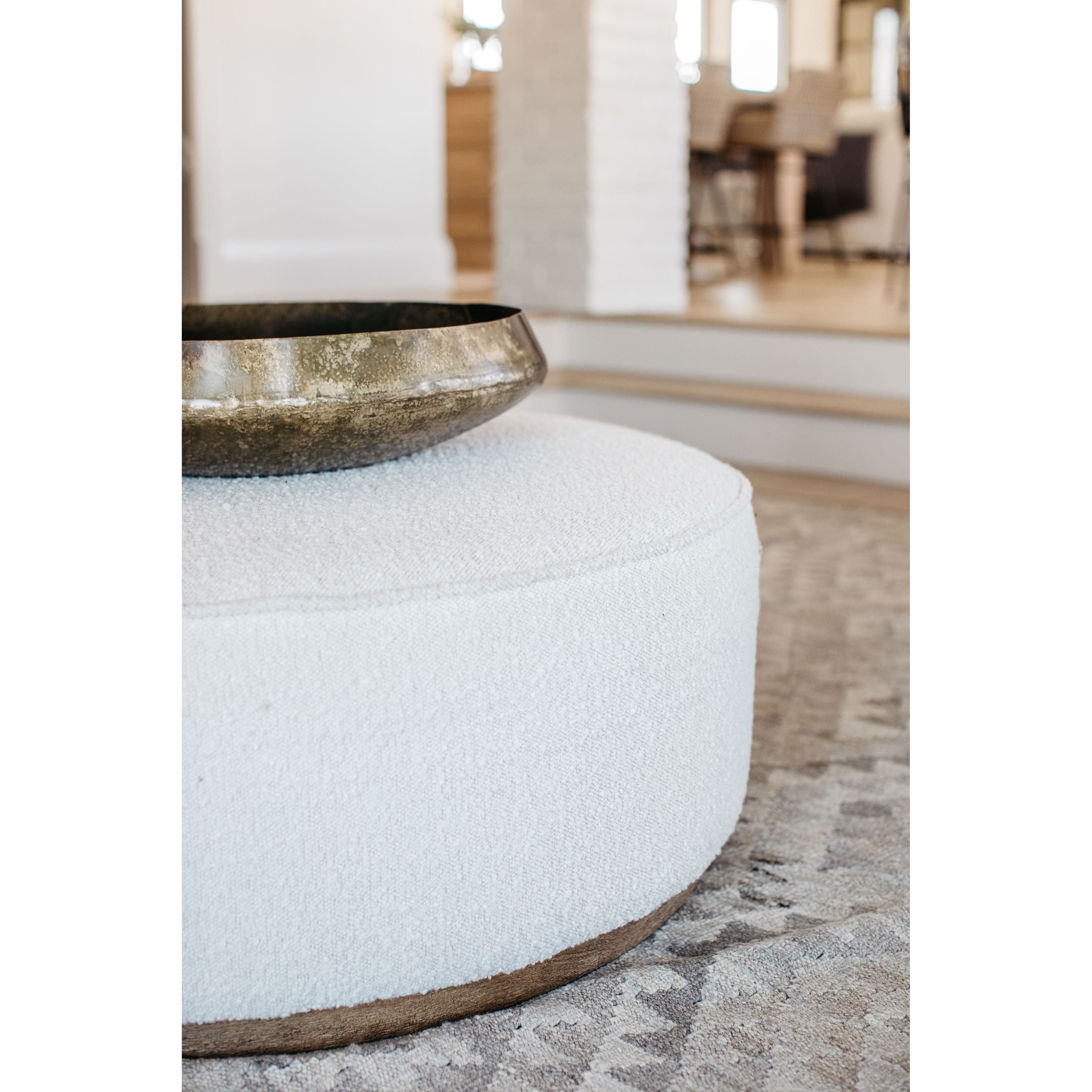 Round Ottoman: Knoll Natural Boucle Large Scale Plinth Base
