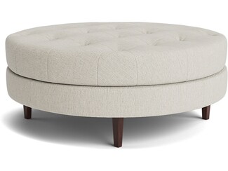 Round Ottoman: Large Upholstered Tapered Wood Legs Silhouette