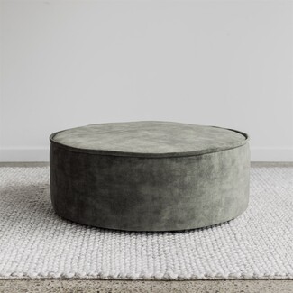 Round Ottoman: Sage Green Velvet Piped Edge Detail Footstool