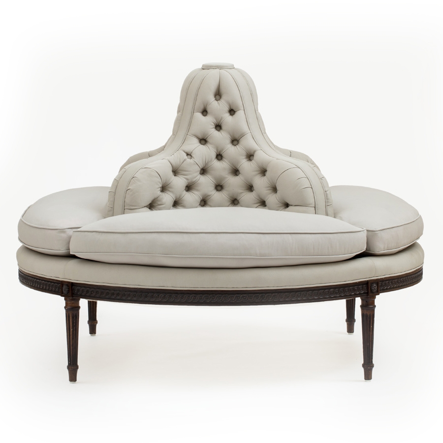 Round Settee with Carved Apron and Central Diamond Tufting