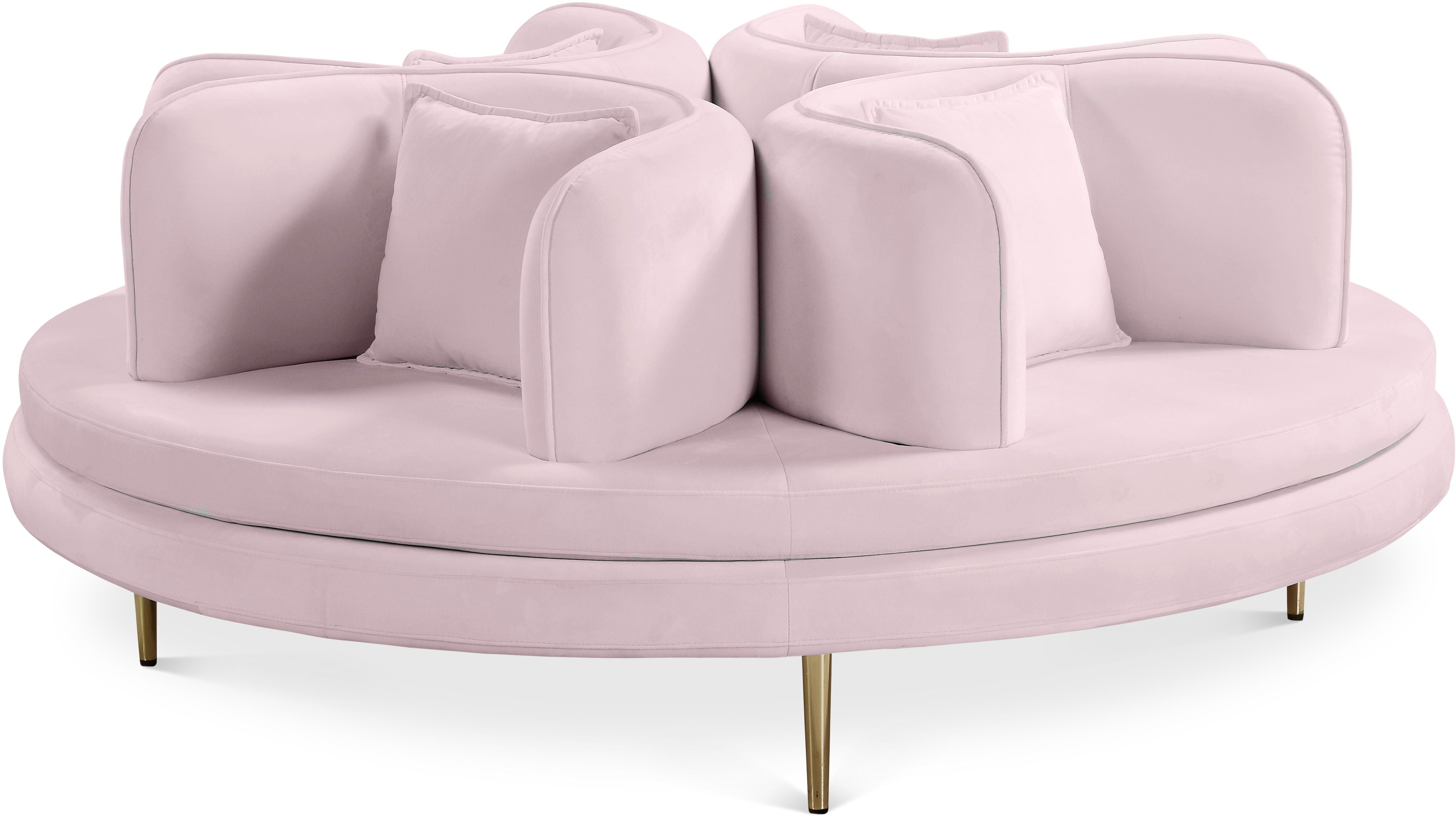 Round Settee with Quatrefoil Seating in Blush Pink Velvet