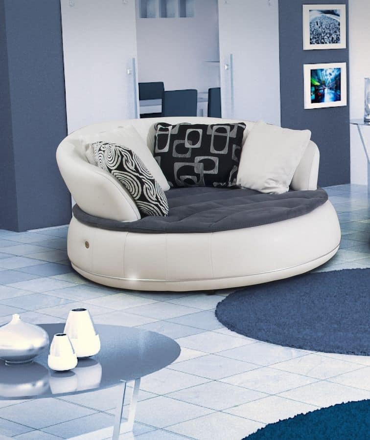 Round Sofa with Charcoal Seat Contrast and Metallic Trim