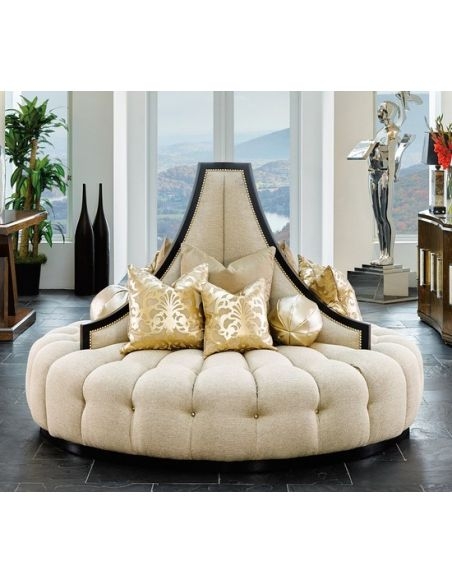 Round Sofa with Trapezoidal Backrest and Art Deco Style