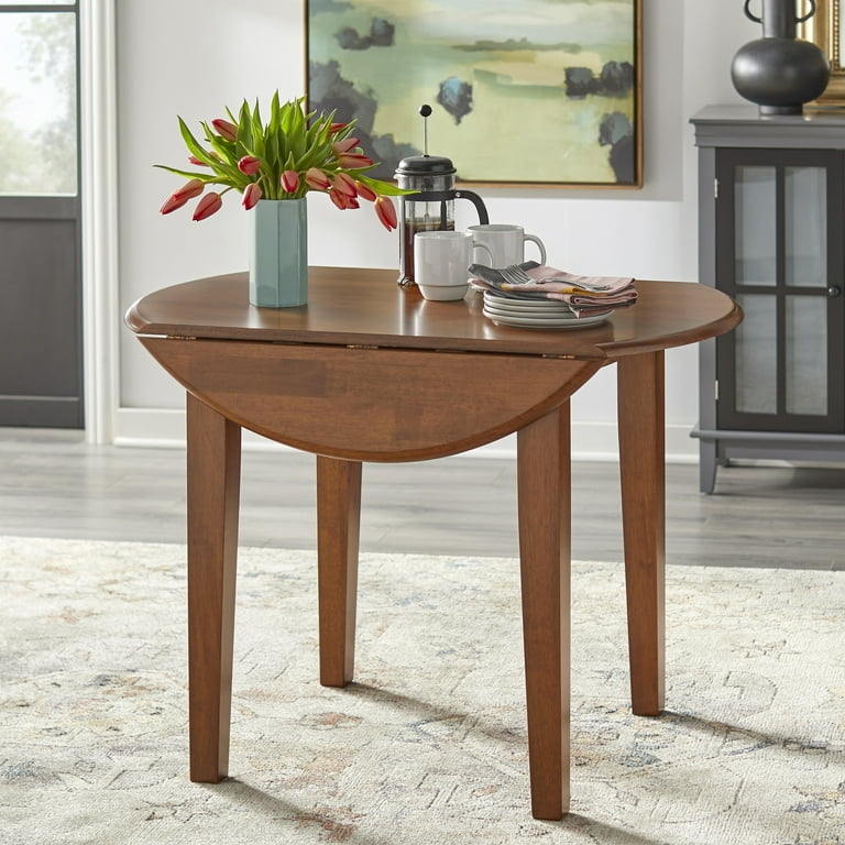 Round Wood Breakfast Table with Tapered Legs and Walnut Finish