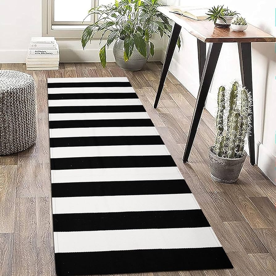 Runner Rug Woven Fabric High Contrast Striped Kitchen Runner
