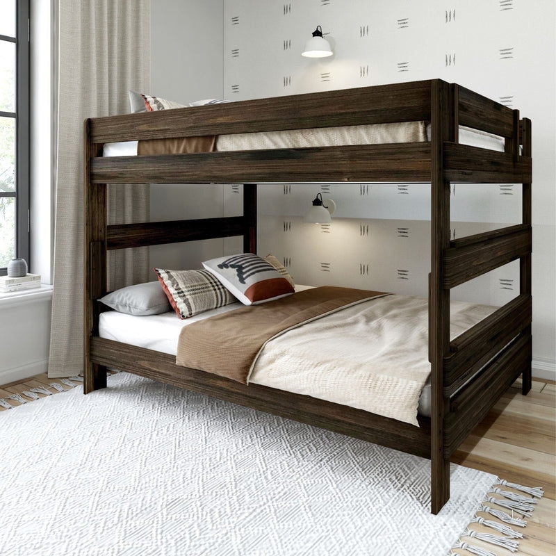 Rustic Queen Bunk Bed, Chunky Plank Frame, Textured Wood Grain