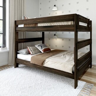 Rustic Queen Bunk Bed, Chunky Plank Frame, Textured Wood Grain