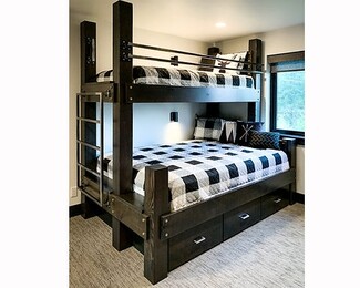 Rustic Timber Bunk with Storage Drawers, Industrial Hardware