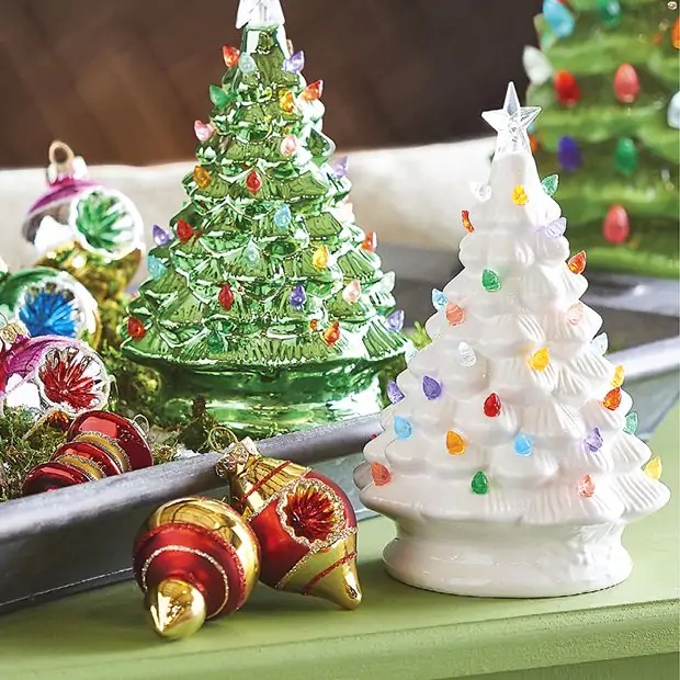 Scalloped Ceramic Christmas Tree in Crisp White with Multi-Lights