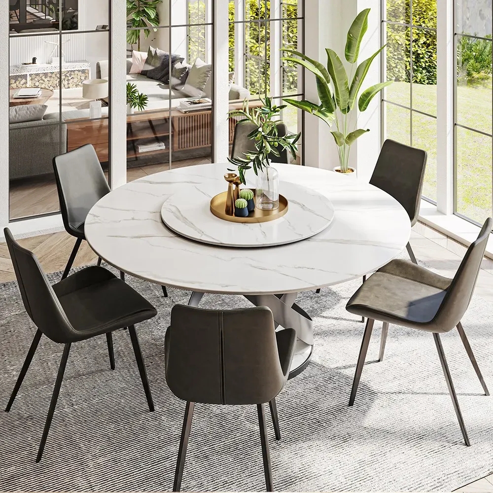 Sculptural Pedestal Dining Set with White Stone Top and Marbling