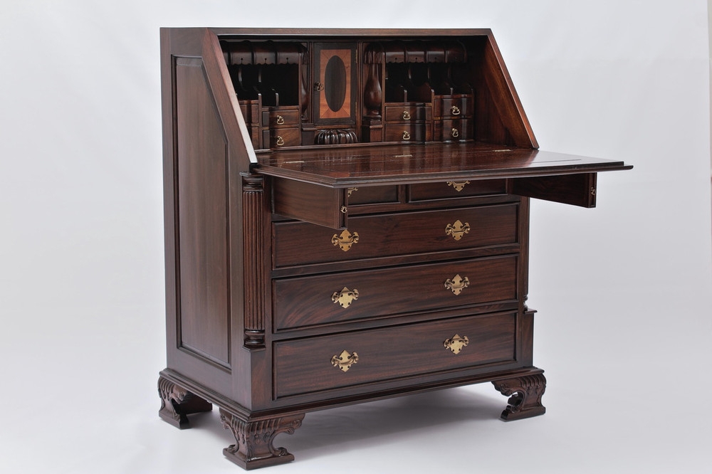 Secretary Desk: Batwing Drawer Pulls Mahogany Drop Front Desk