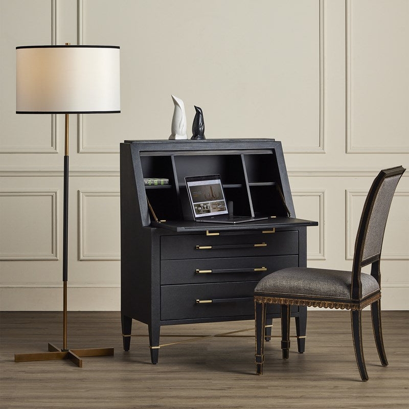 Secretary Desk: Black Linen Textured Finish Black Linen Secretary Desk