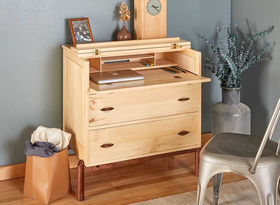 Secretary Desk: Blonde Wood Tapered Leg Blonde Wood Desk