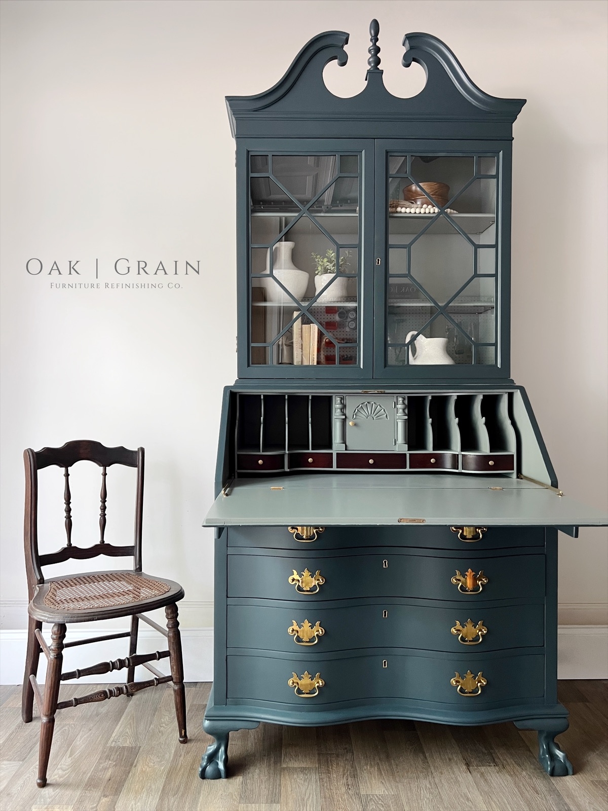Secretary Desk: Deep Teal Finish Moody Blue Antique Furniture