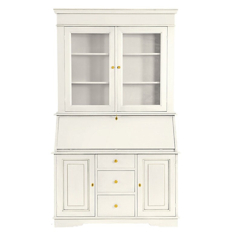 Secretary Desk in Antique White Finish with French Hutch