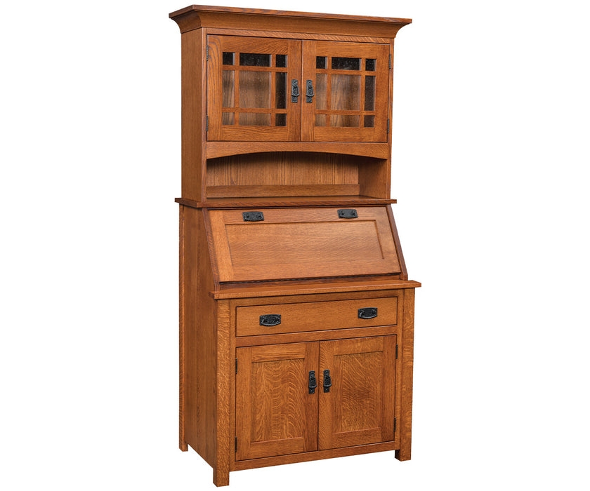 Secretary Desk in Mission Style with Mullion Glass Doors