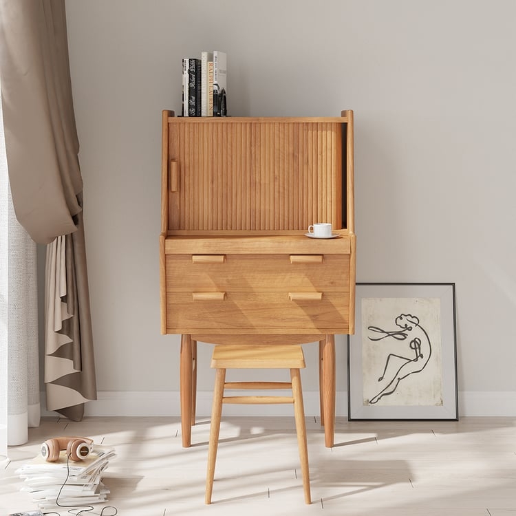 Secretary Desk: Ribbed Tambour Door Ribbed Wood Storage Desk