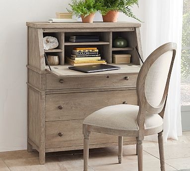 Secretary Desk: Seadrift Finish Oval Back Chair Weathered Wood Desk