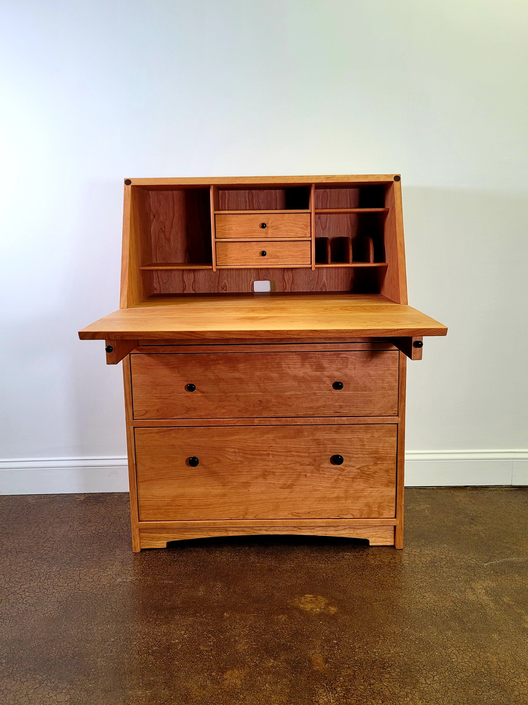 Secretary Desk: Shaker Internal Organizers Warm Wood Secretary Hutch