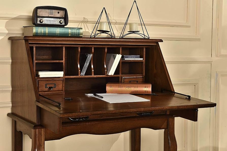 Secretary Desk: Traditional Cabriole Legs Small Space Wood Desk
