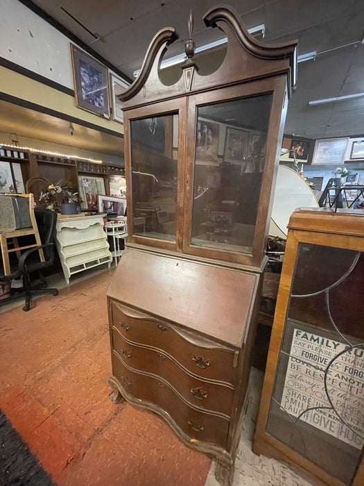 Secretary Desk with Curved Front Drawers and Pediment Top