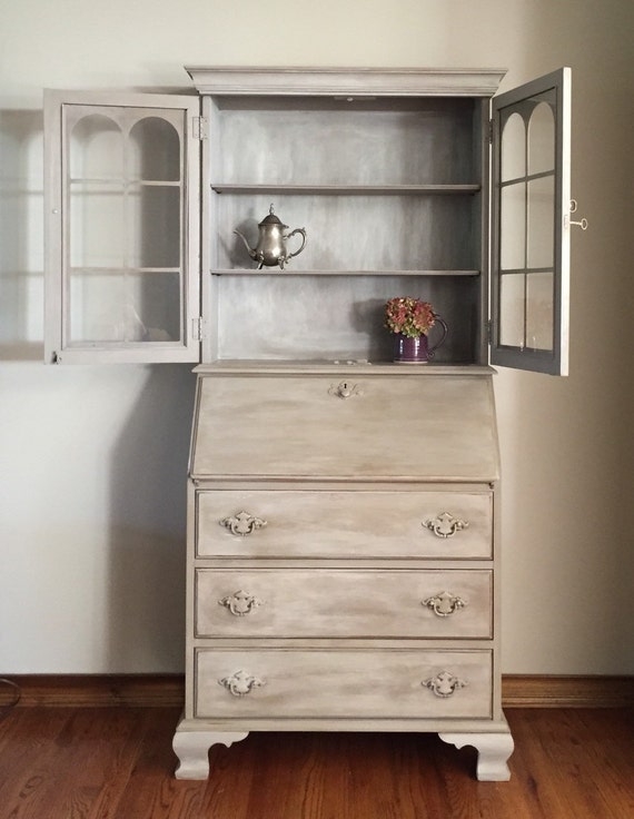 Secretary Desk with Hand Painted Finish and Arched Mullions