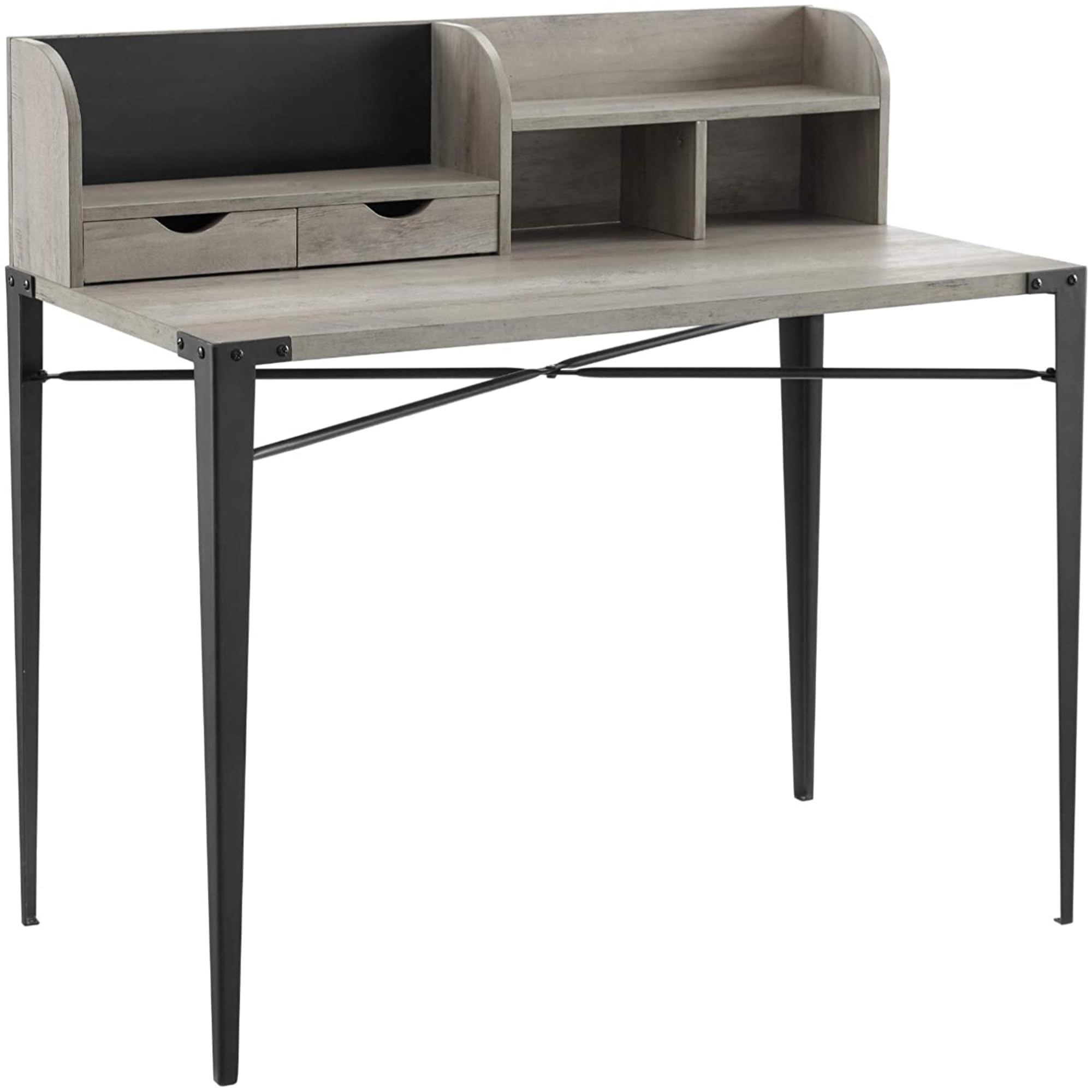 Secretary Desk with Integrated Hutch in Grey Wash Wood
