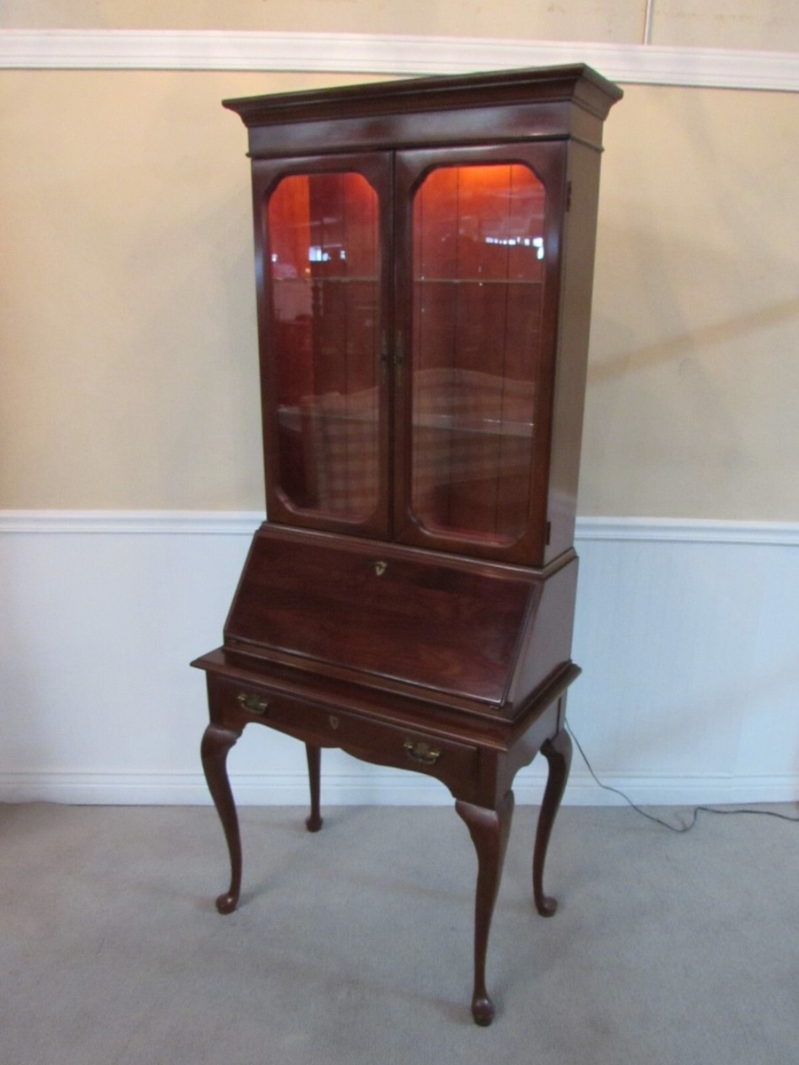 Secretary Desk with Lighted Hutch and Cherry Wood Finish