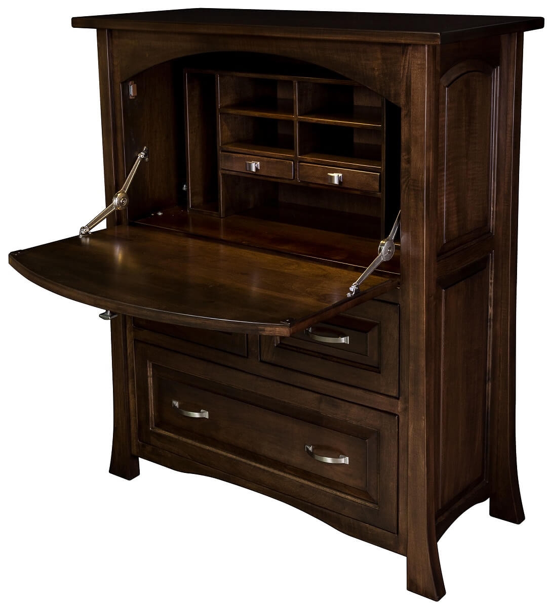 Secretary Desk with Silver Hardware and Drop Down Lid