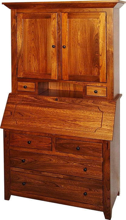 Secretary Desk with Slant Top and Walnut Wood Hutch Storage