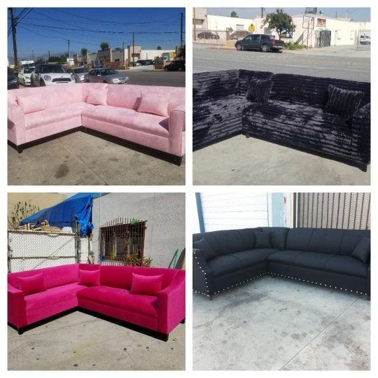 Sectional Couch with L-Shaped Design and Silver Nailhead Trim