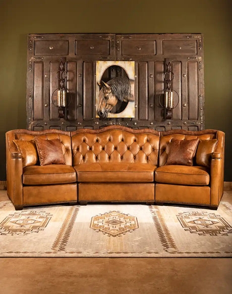 Sectional Sofa Caramel Scalloped Tufted Back Seating