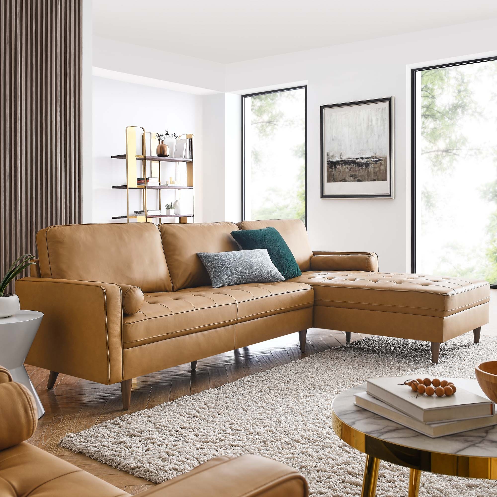 Sectional Sofa Chaise Lounge Walnut Brown Tapered Legs