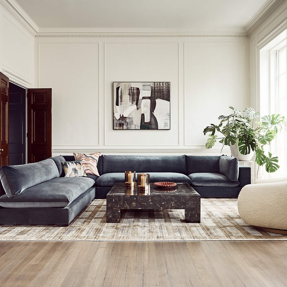 Sectional Sofa Charcoal Performance Velvet Modular Seating