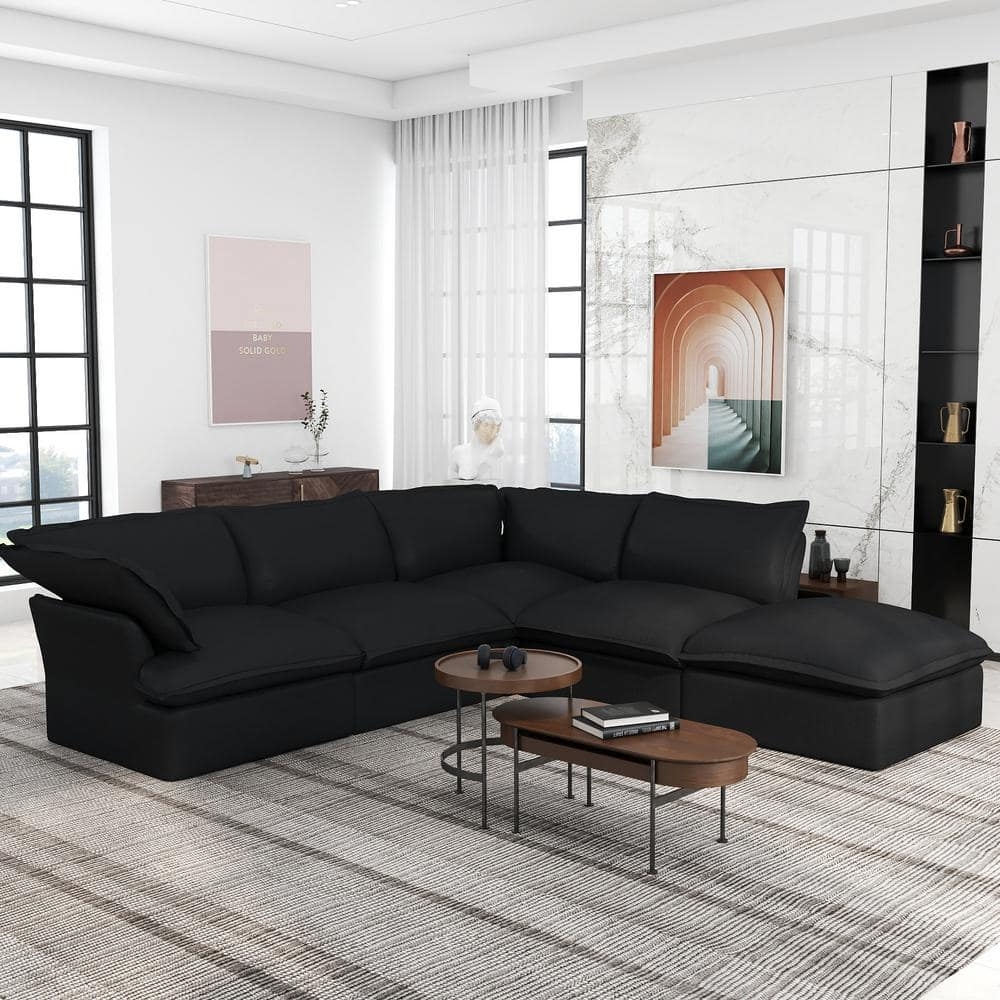 Sectional Sofa Cloud Couch Style Flared Arm Deep Seat Linen